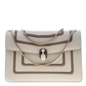 Bvlgari Off White/Beige Leather Medium Serpenti Forever Shoulder Bag