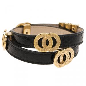 Bvlgari Bvlgari Black Embossed Leather Rose Gold Plated Double - Coiled Bracelet 17cm