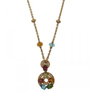 Pre Owned Bvlgari Astrale Multicolored Gemstones Large Yellow Gold  Pendant Necklace
