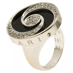 Bvlgari Optical Illusion White Gold and Black Onyx Ring Size 51