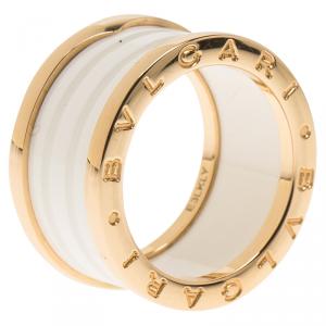 Bvlgari B.Zero1 White Ceramic Rose Gold Band Ring Size 54