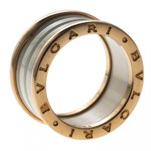 Bvlgari B.Zero1 4-Band White Ceramic Rose Gold Ring Size 55