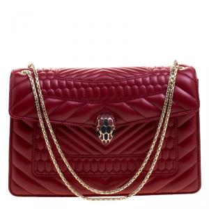 Bvlgari Red Quilted Scaglie Leather Medium Serpenti Forever Shoulder Bag