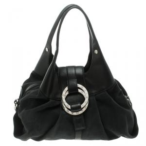 Bvlgari Black Fabric and Leather Chandra Hobo