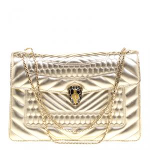 Bvlgari Gold Quilted Scaglie Leather Medium Serpenti Forever Shoulder Bag