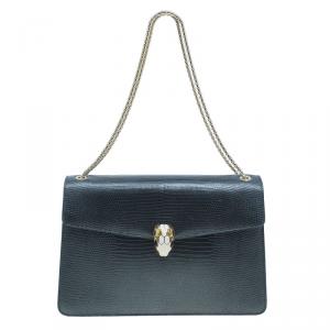 Bvlgari Metallic Lizard Skin Medium Serpenti Flap Shoulder Bag