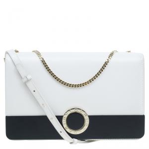 Bvlgari White Agate and Black Leather Medium Flap Cover Bag