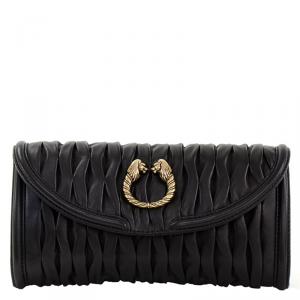 Bvlgari Black Pleated Leather Leoni Clutch