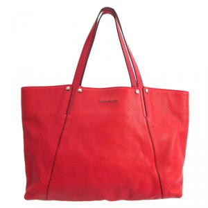 Bvlgari Red Pebbled Leather Shopping Tote