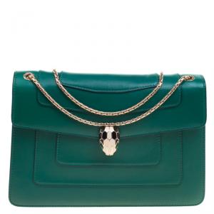 Bvlgari Green Leather Medium Serpenti Forever Shoulder Bag