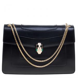 Bvlgari Black Leather Serpenti Forever Shoulder Bag