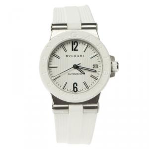 Bvlgari White Stainless Steel & Rubber Diagono DG 35 SV Women's Wristwatch 35MM