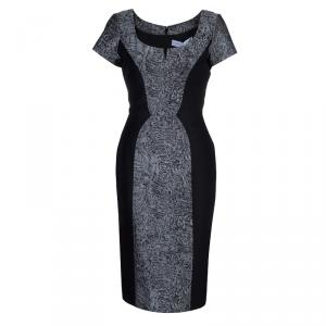 Carolina Herrera Black Contrast Hourglass Panel Detail Short Sleeve Dress M