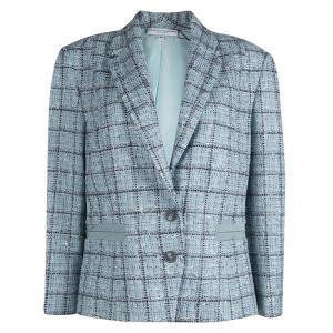 Carolina Herrera Powder Blue Checked Tweed Blazer XL