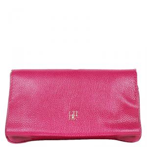 Pre Owned Carolina Herrera Pink Leather Flap Bag With Gold Chain