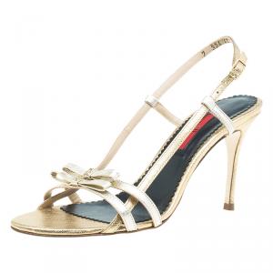 Carolina Herrera Gold Leather Bow Detail Slingback Sandals Size 40