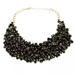 Pre Owned CH Carolina Herrera Black Beads Gold Tone Necklace