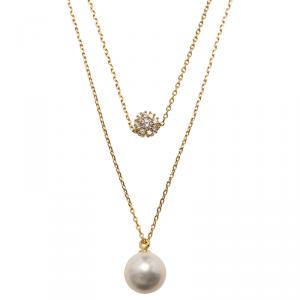 CH Carolina Herrera Faux Pearl Gold Tone Double Chain Necklace