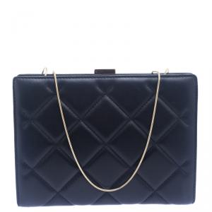 Pre Owned Carolina Herrera Black Leather Chain Clutch