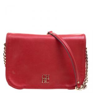 Carolina Herrera Red Leather New Baltazar Flap Bag