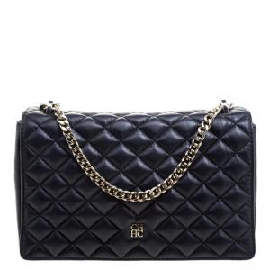 Pre Owned Carolina Herrera Black Quilted Leather Flap Bag