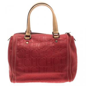 Carolina Herrera Red Monogram Leather Andy Boston Bag