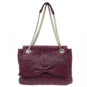 Pre Owned Carolina Herrera Burgundy Leather Holly Shoulder Bag