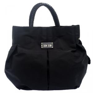 Pre Owned Carolina Herrera Black Nylon Braided Handle Tote