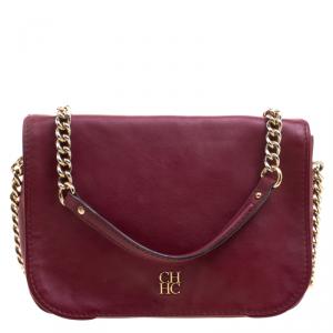Pre Owned Carolina Herrera Burgundy Leather New Baltazar Shoulder Bag
