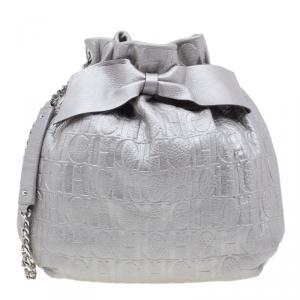 Pre Owned Carolina Herrera Silver Leather Audrey Pouch Bag