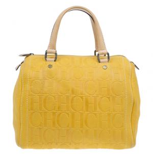 Pre Owned Carolina Herrera Yellow Leather Andy Boston Bag