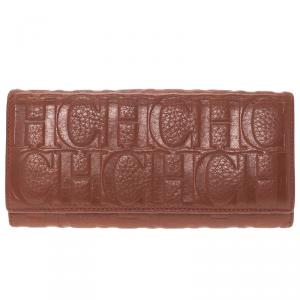 Pre Owned Carolina Herrera Brown Monogram Leather Continental Wallet