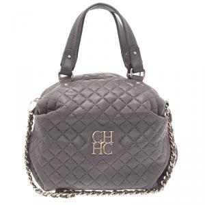 Pre Owned Carolina Herrera Grey Leather Quilted Chain Satchel Bag