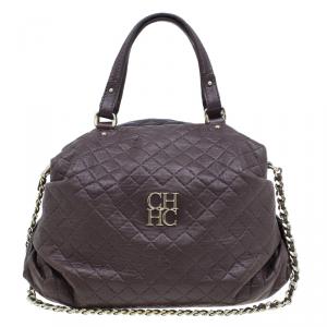 Pre Owned Carolina Herrera Brown Quilted Leather Chain Satchel Bag
