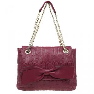 Pre Owned Carolina Herrera Red Monogram Leather Audrey Shoulder Bag