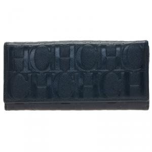 Pre Owned Carolina Herrera Navy Blue Monogram Leather Continental Wallet