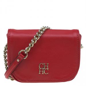 Pre Owned Carolina Herrera Red Leather Crossbody Bag