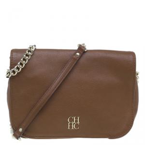 Pre Owned Carolina Herrera Brown Leather New Baltazar Flap Shoulder Bag