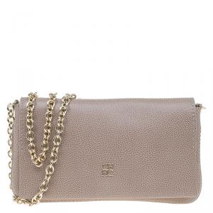Pre Owned Carolina Herrera Beige Leather Chain Clutch