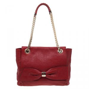 Pre Owned Carolina Herrera Red Leather Audrey Shoulder Bag