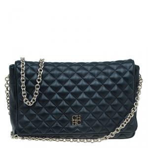 Pre Owned Carolina Herrera Black Quilted Leather Flap Bag