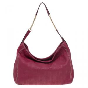 Pre Owned Carolina Herrera Magenta Monogram Leather Chain Hobo