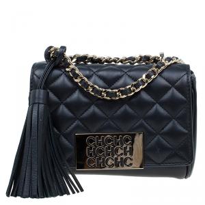 Pre Owned Carolina Herrera Black Quilted Leather Tassel Crossbody Bag