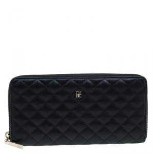 Pre Owned Carolina Herrera Black Quilted Leather Zip Around Wallet