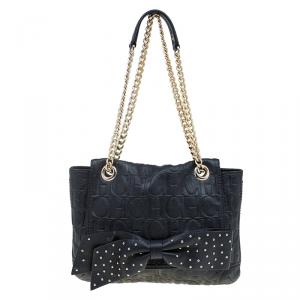 Pre Owned Carolina Herrera Black Monogram Leather Audrey Shoulder Bag