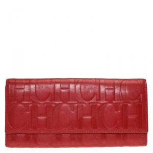 Pre Owned Carolina Herrera Red Monogram Leather Continental Wallet