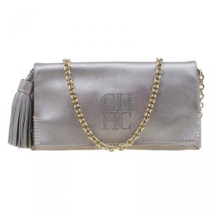 Pre Owned Carolina Herrera Grey Leather Chain Triana Shoulder bag