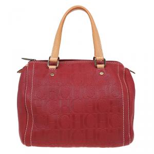 Pre Owned Carolina Herrera Red Monogram Leather Andy Boston Bag