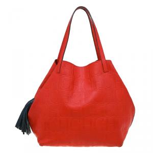 Pre Owned Carolina Herrera Red Monogram Leather Matryoshka Tote