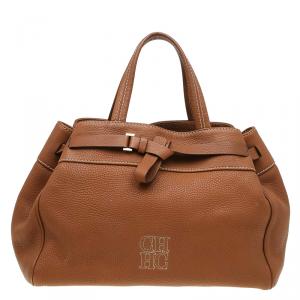Pre Owned Carolina Herrera Brown Leather Tote 